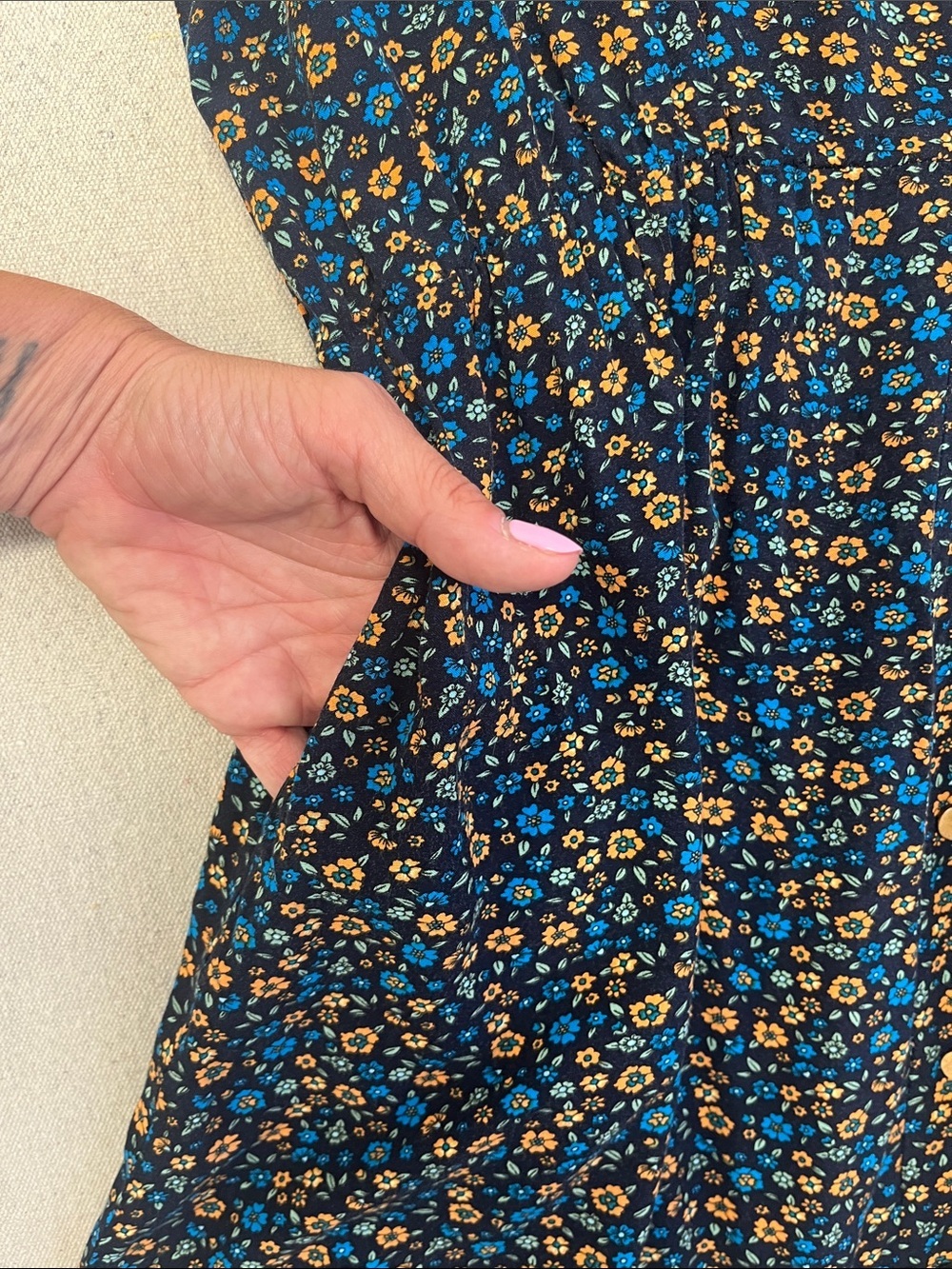 TEMOFON Floral Button Front Midi Dress Pockets Boho Cottagecore Size L - Picture 6 of 16
